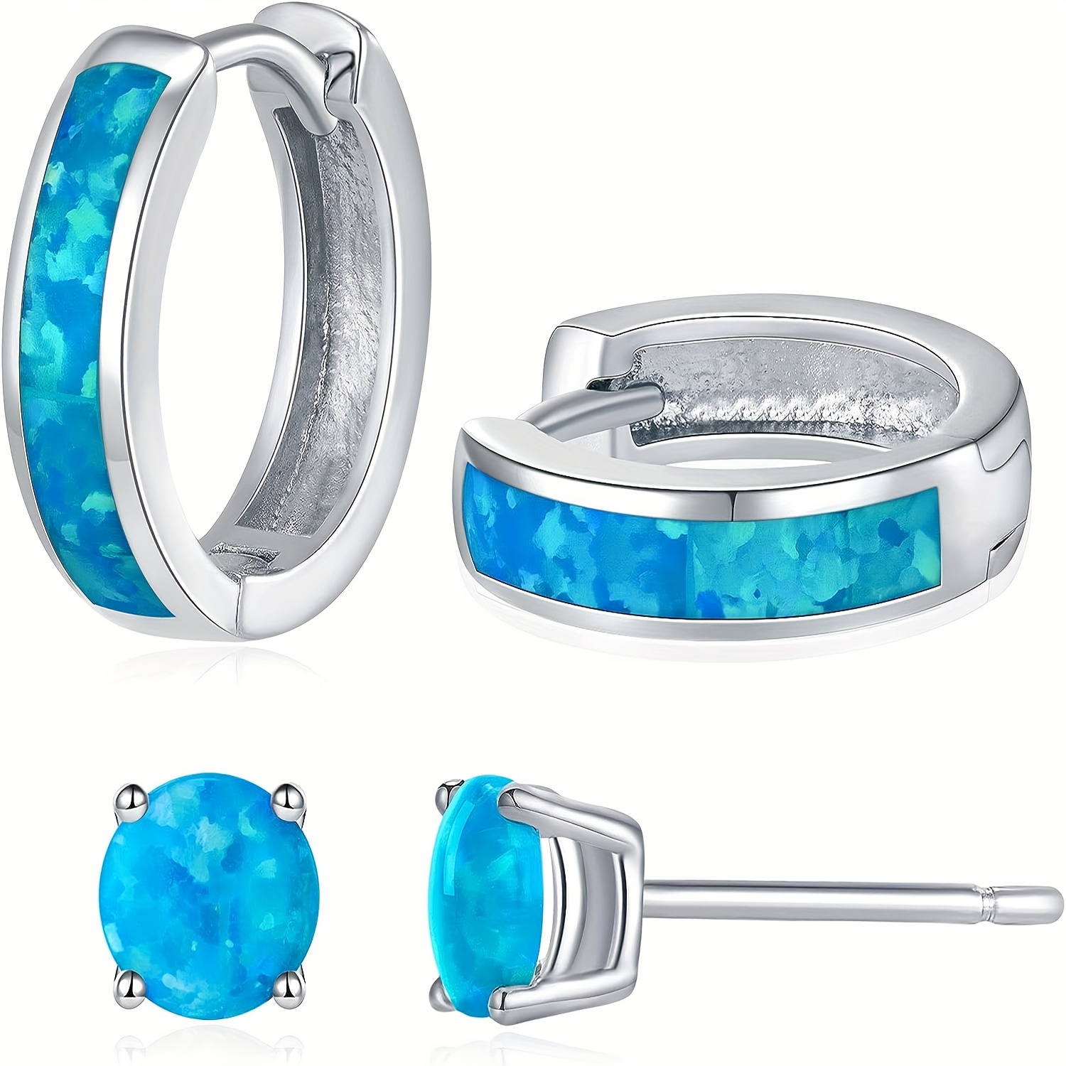 Opal Stud Huggie Hoop Earrings Set Hypoallergenic Small Hoops Earrings